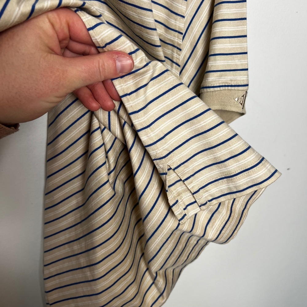 Joey Rodolfo Resort‎ Two Mens Striped Polo Shirts Set of 2 Tan Blue Cream L VTG - Picture 6 of 13